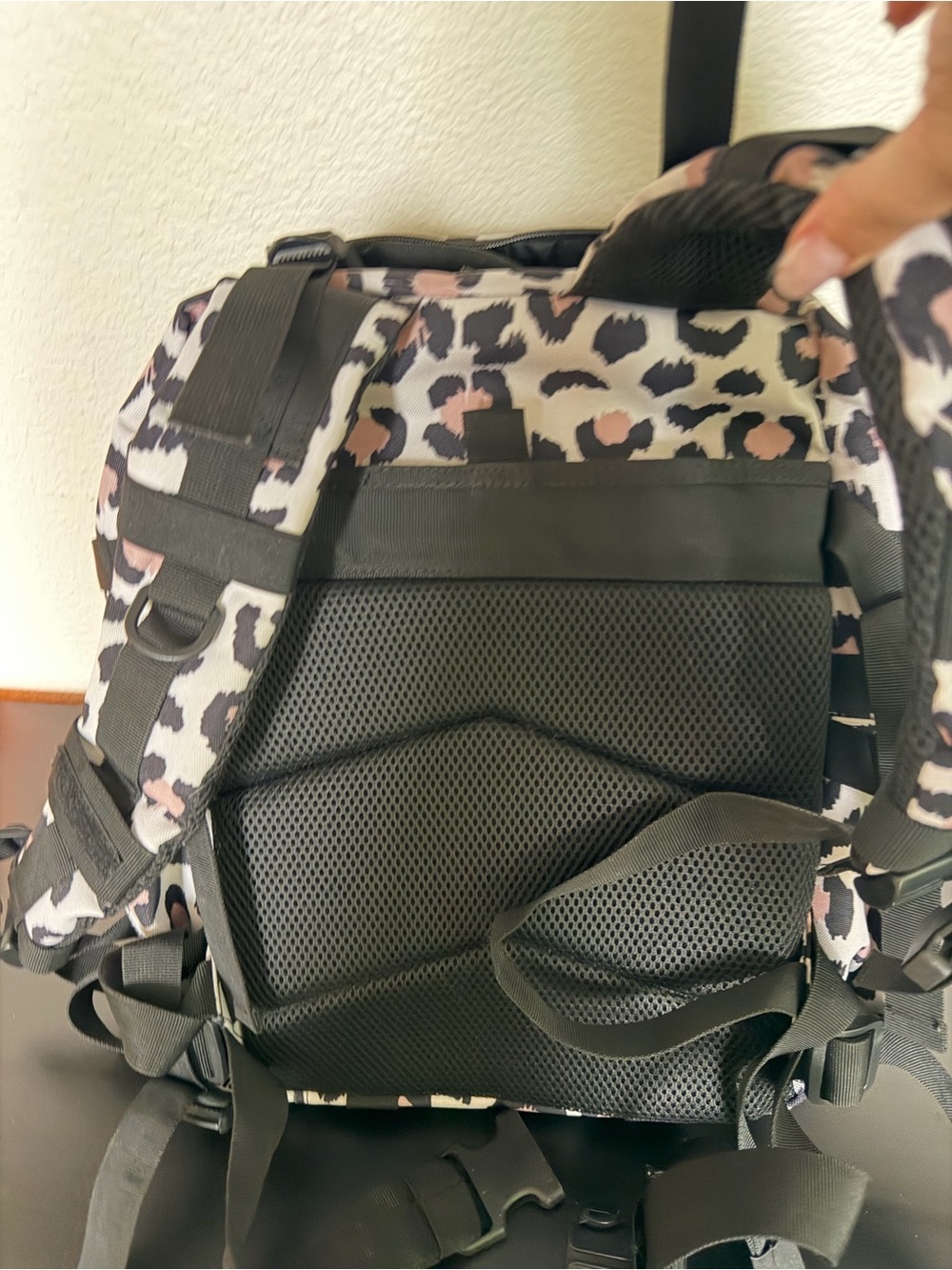 WOLFPACK Leopard Print Backpack - Black, White & Pale Pink - Picture 6 of 14